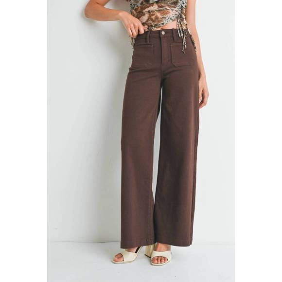 new tag 100% linen chocolate brown wide leg pants ::: plus or 2x main image 1